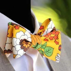 Men's bow tie Cotton Yellow Floral Self - tied Bow tie